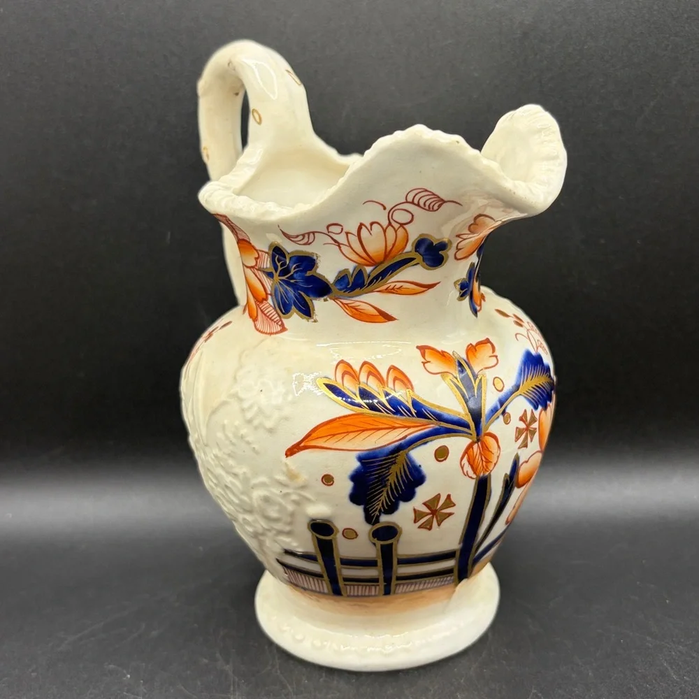 Antique Hand Painted Imari Imariware Ceramic Floral Flower Bouquet Pitcher Jug